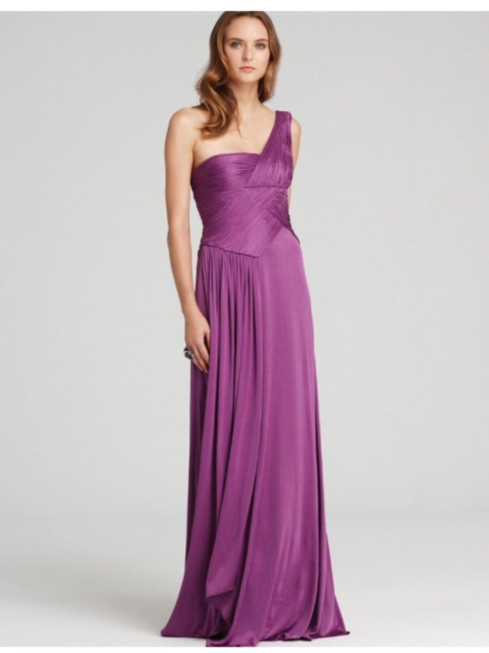 BCBG Max Azria Nikita Asymmetrical One-Shoulder Purple Evening Dress, Small